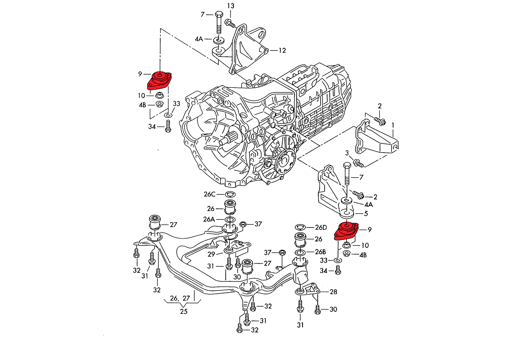 Verkline Gearbox mounts for Audi B5 S4 / RS4 (Track Hardness)