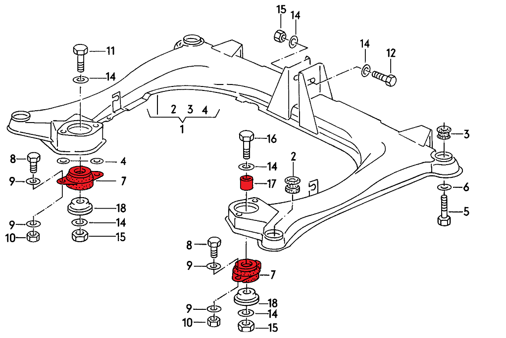 Verkline Differential Mounts for Audi Quattro B3/B4 (Street hardness)