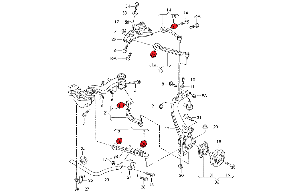 Verkline Full Front Polyurethane Wishbones Bushings Kit – Audi – Track hardness